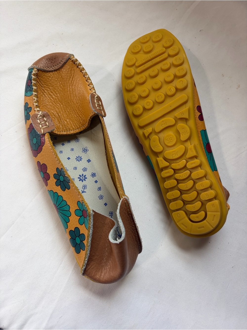 Women's Floral Yellow Leather Slip-On Loafers